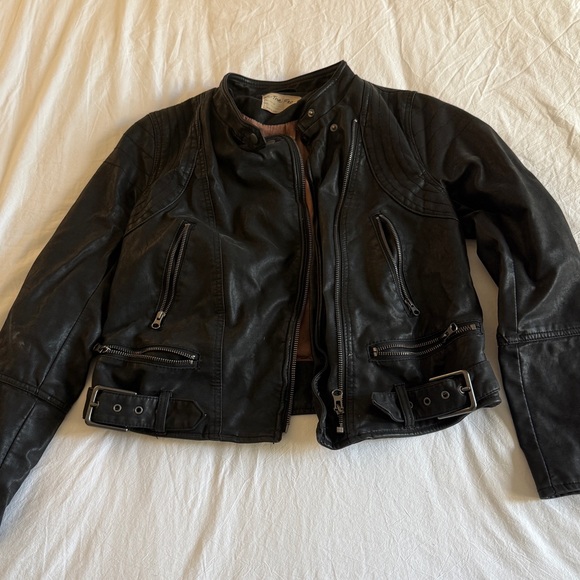 We The Free Jackets & Blazers - We The Free Black Leather Moto Jacket